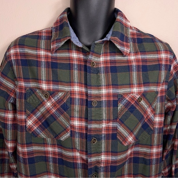 MEDIUM MENS WEATHERPROOF FLANNEL SHIRT RED GREEN BLUE COTTON - Picture 9 of 15